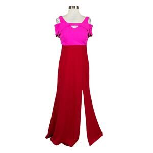 Nightway Colorful Cut Out Cold Shoulder Evening Gown Pink and Red Size 6 Dress